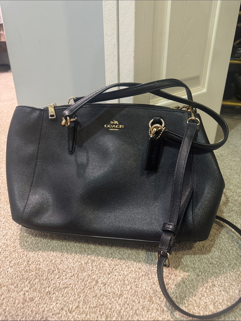Coach Black Leather Shoulder Bag with Gold Hardware